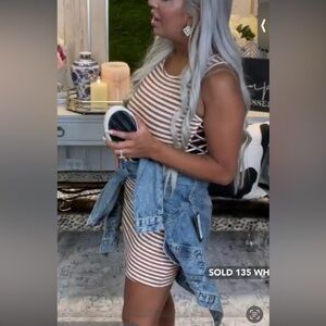 HYFVE Striped side, lettuce, detail, mini dress. Small. NWOT.